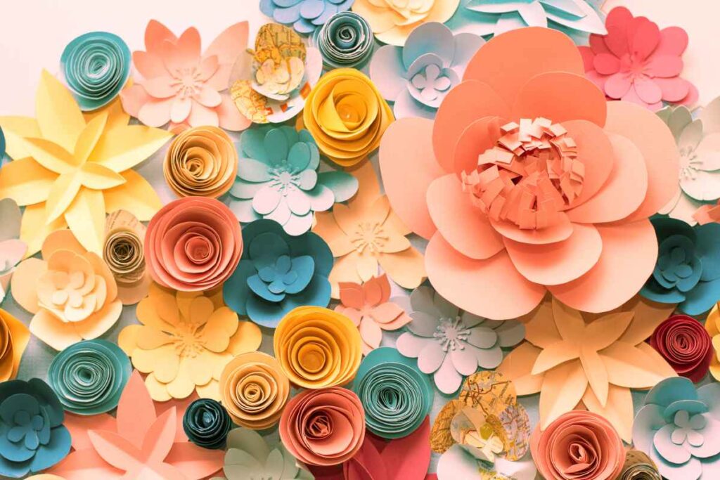 an assortment of paper flowers