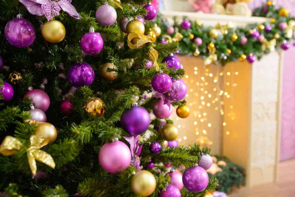Bright Purple and Gold Christmas Tree Decorations