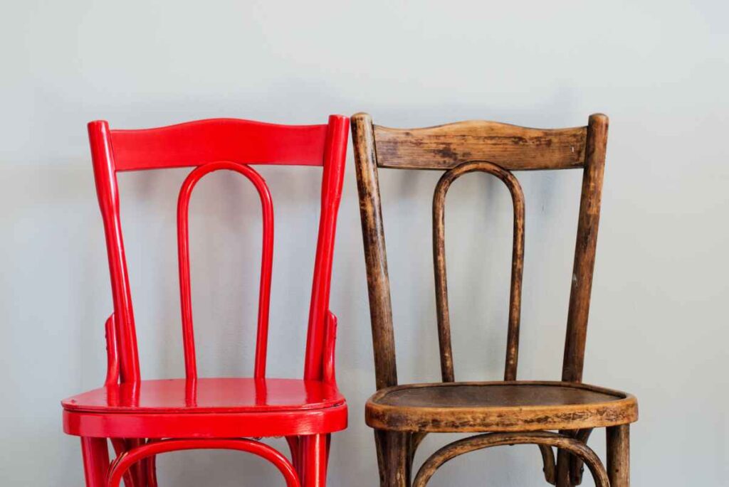 Before and after. Antique chair painted red
