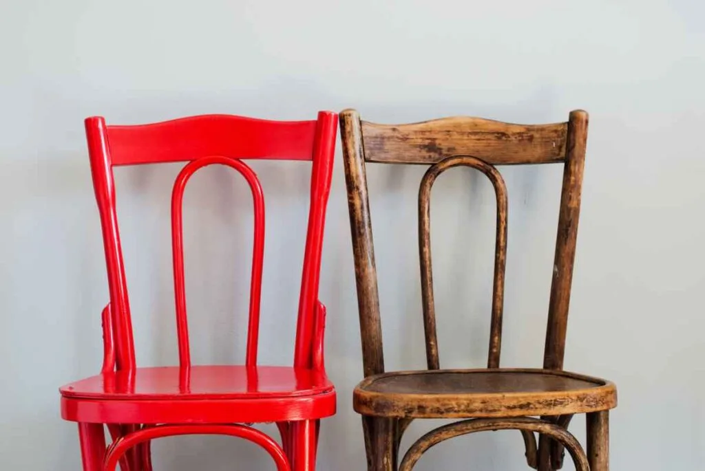 Before and after. Antique chair painted red