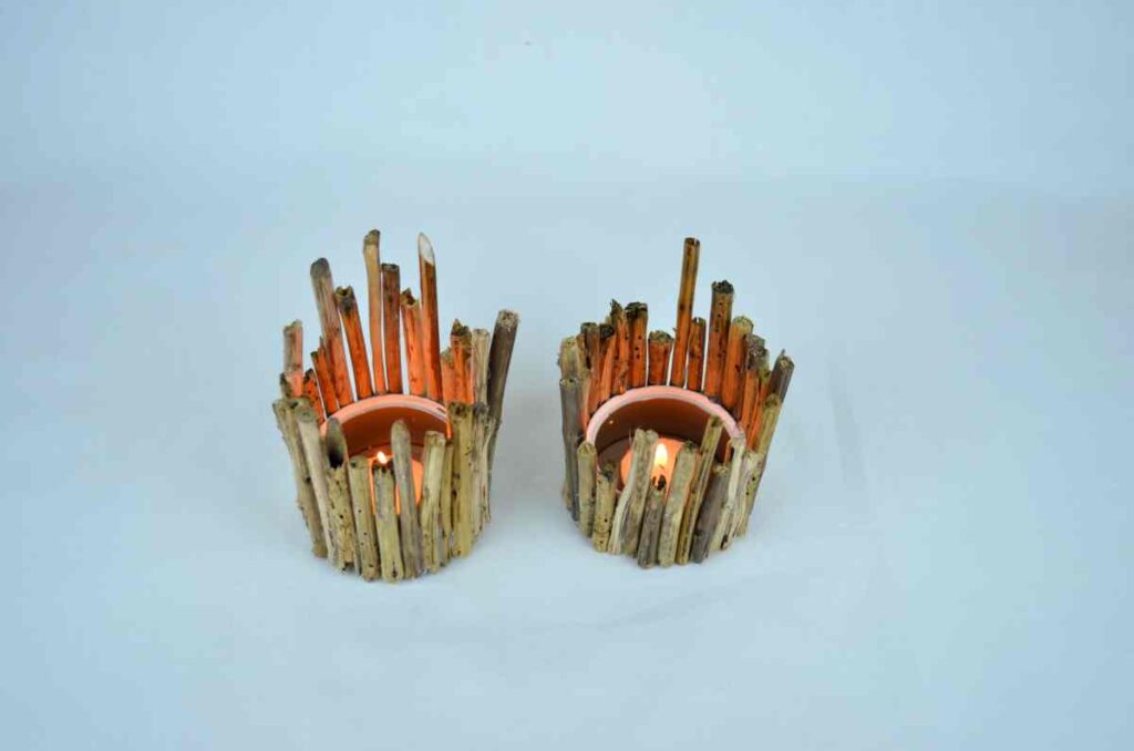 Candle holders made with twigs