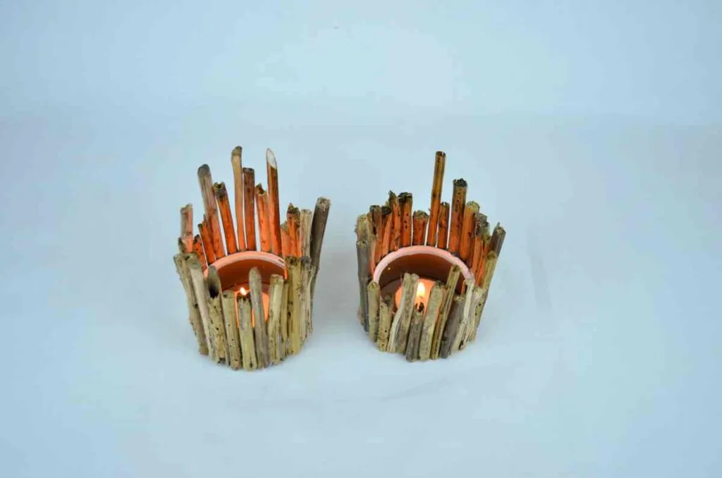 Candle holders made with twigs