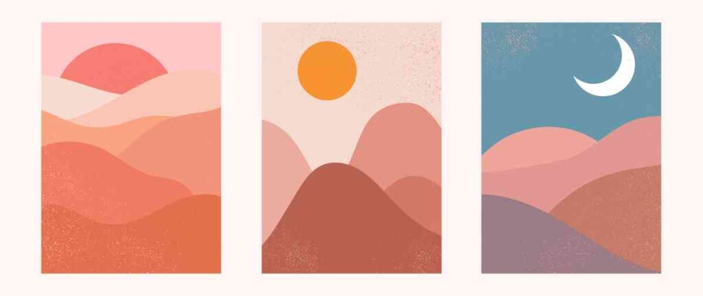 Set of three abstract mountain scenes