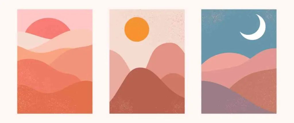 Set of three abstract mountain scenes