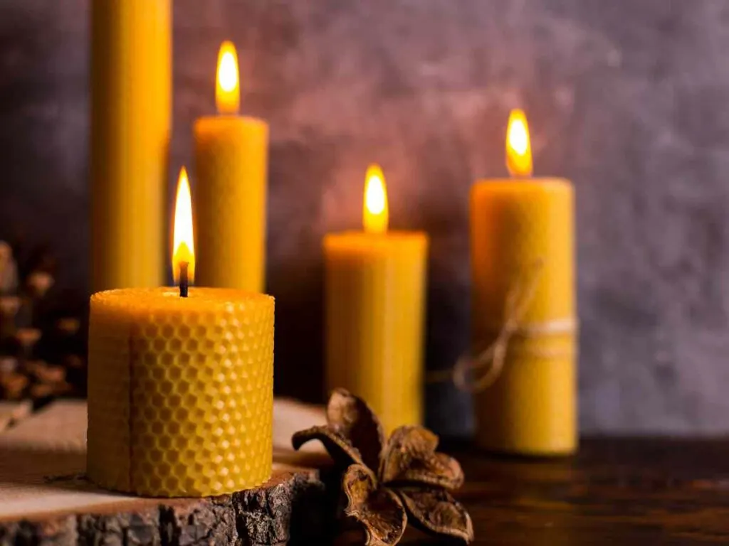 Burning an assortment of beeswax candles