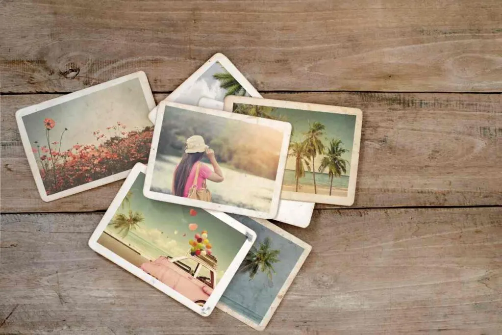 A collage of photos printed on wood