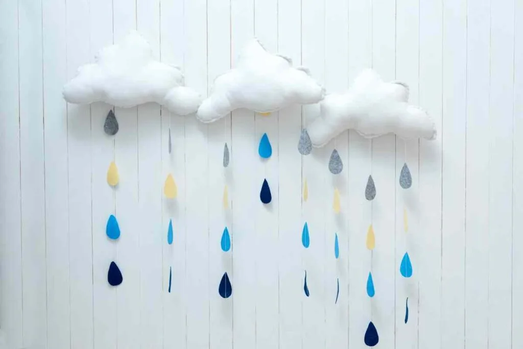 DIY wall art clouds and raindrops