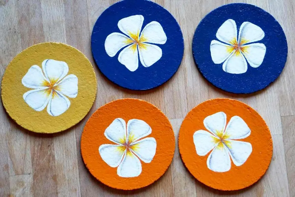 Cork coasters handpainted with flowers
