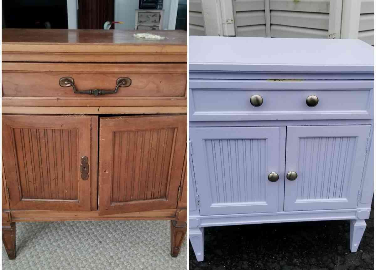 Flipping furniture ideas showing an old side table with a fresh new coat of paint