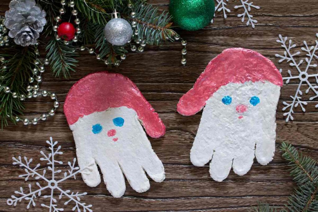 Kids handprint salt dough santas