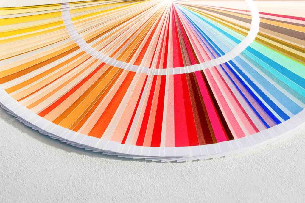 Paint swatches laid out in a color wheel design