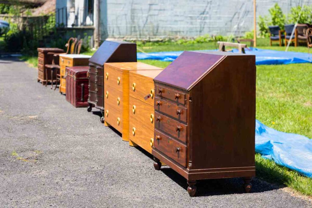 Various antique dressers lined up