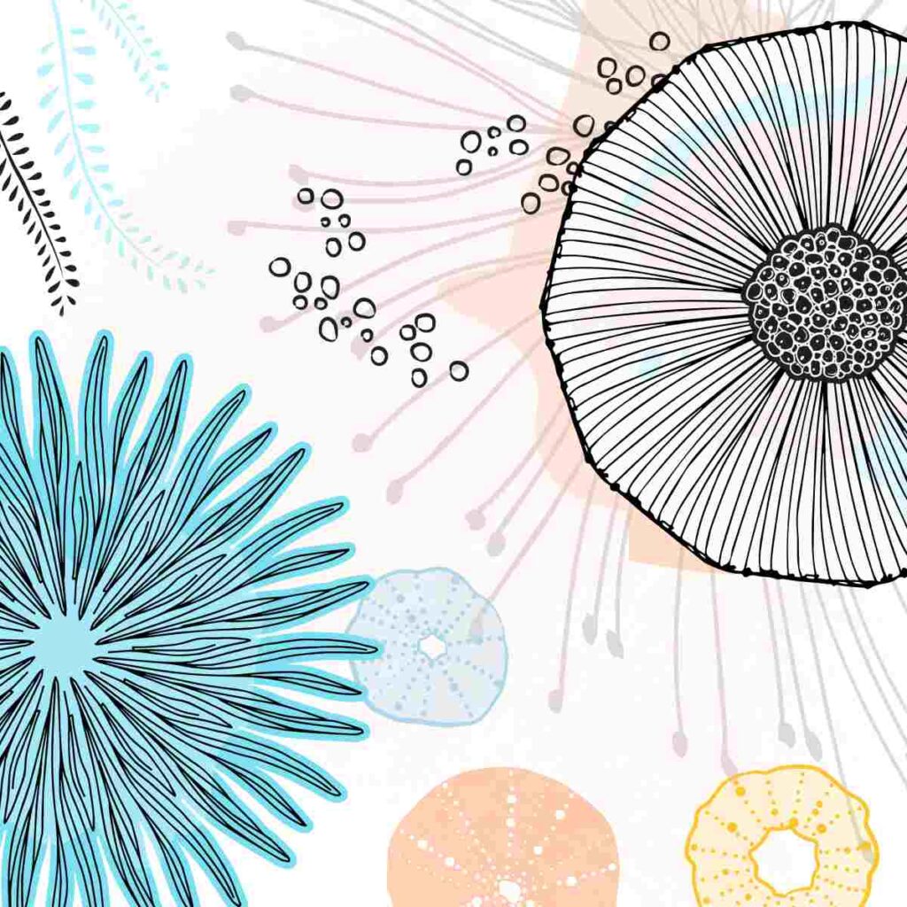 Abstract flowers in blues and creams for a wall mural