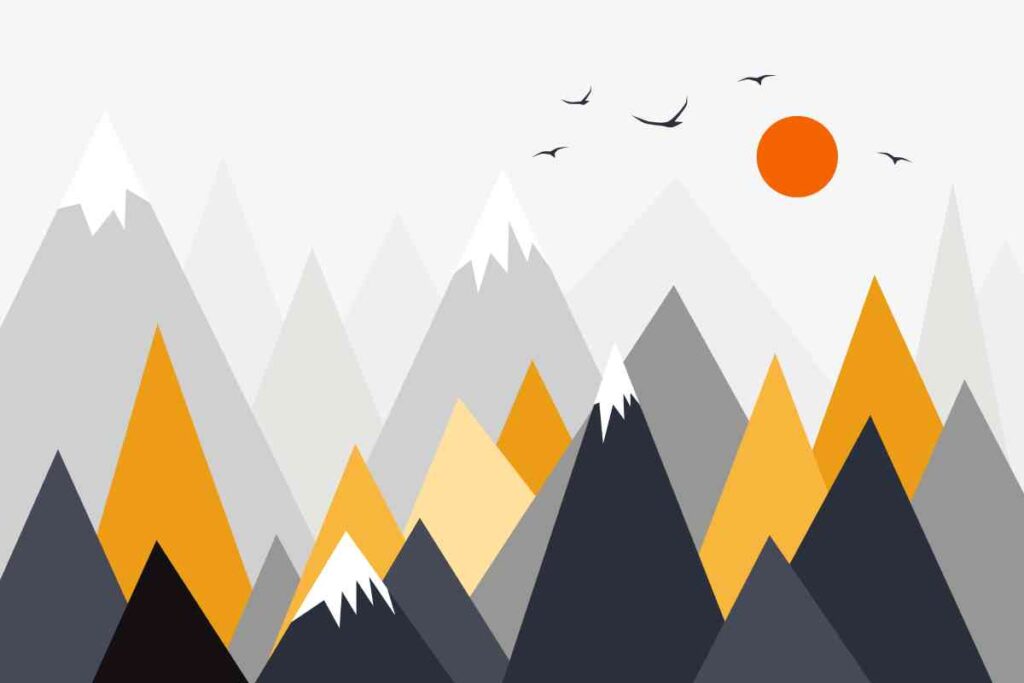 Orange, grey, black and white triangle mountain wall stencils