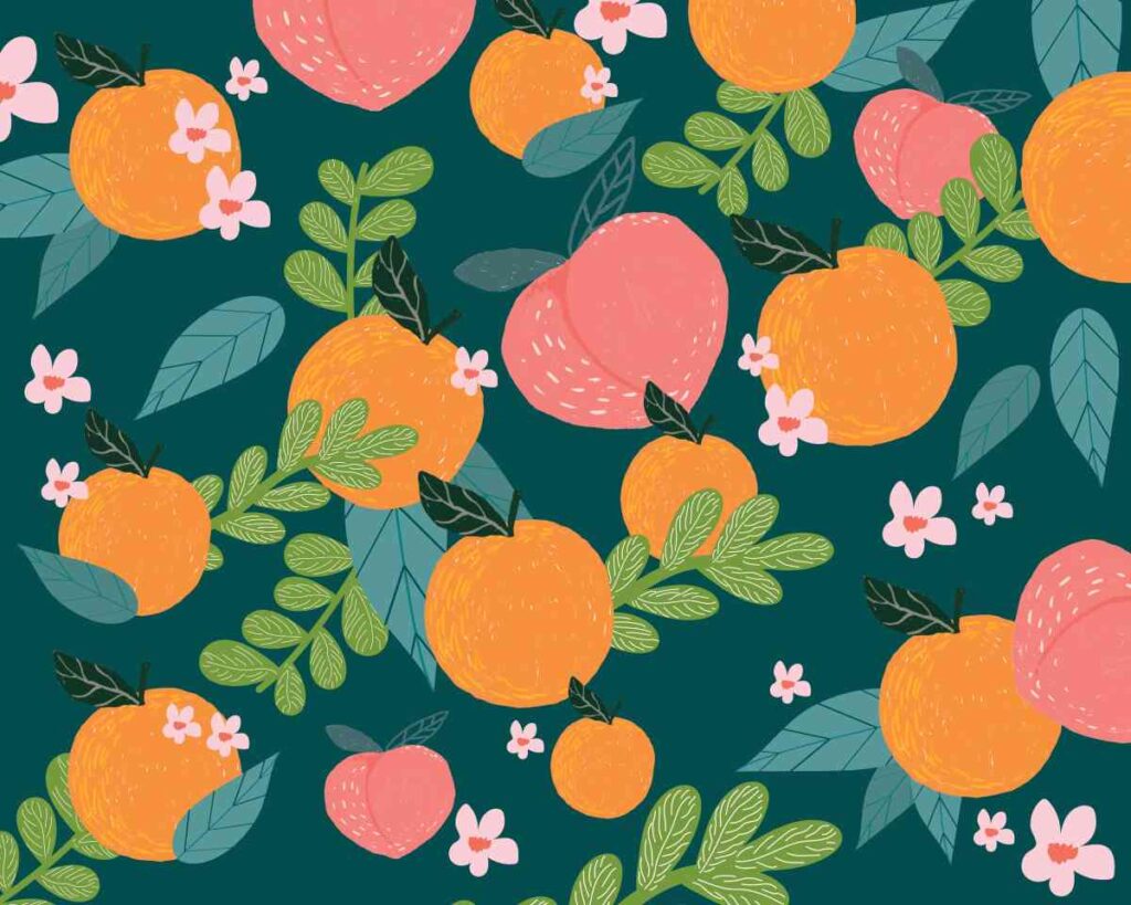 Add peaches and oranges to a dark background for wall stenciling ideas