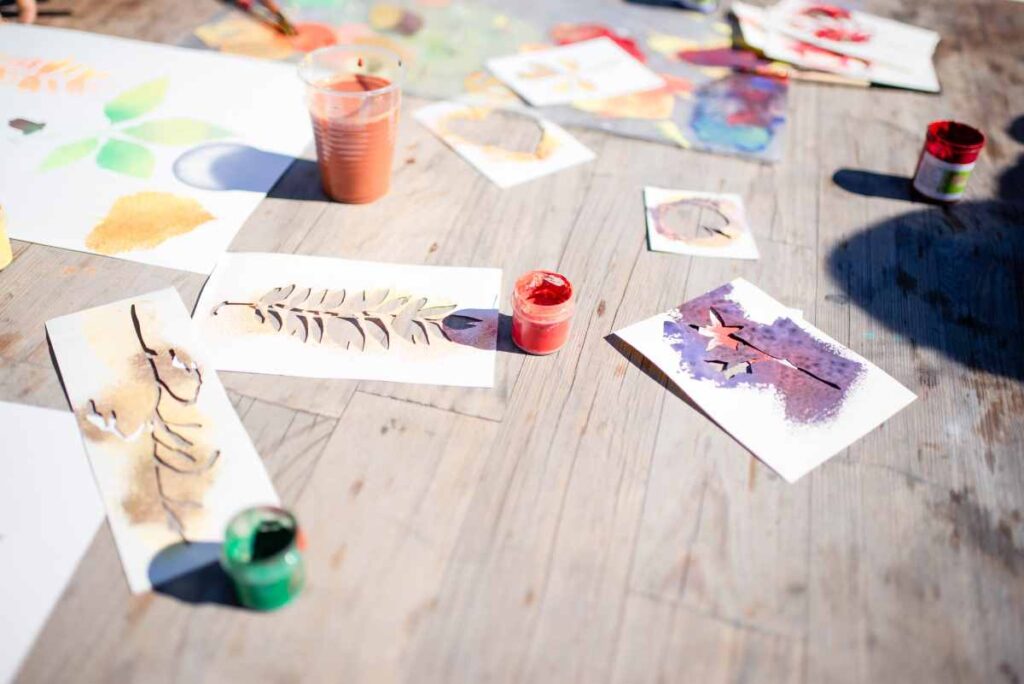 Leaf stencils painted with gradient colors