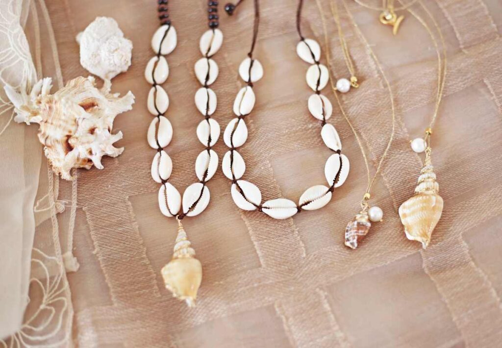 A collection of shell necklaces