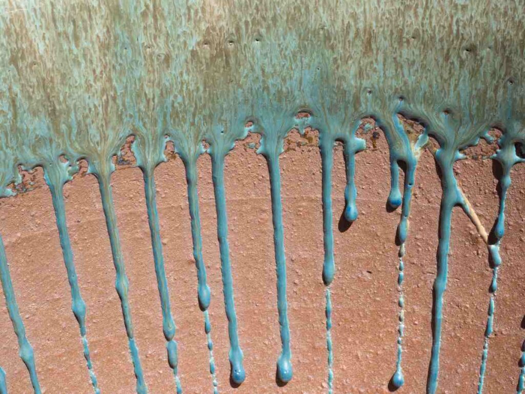 Drips of glazing on pottery