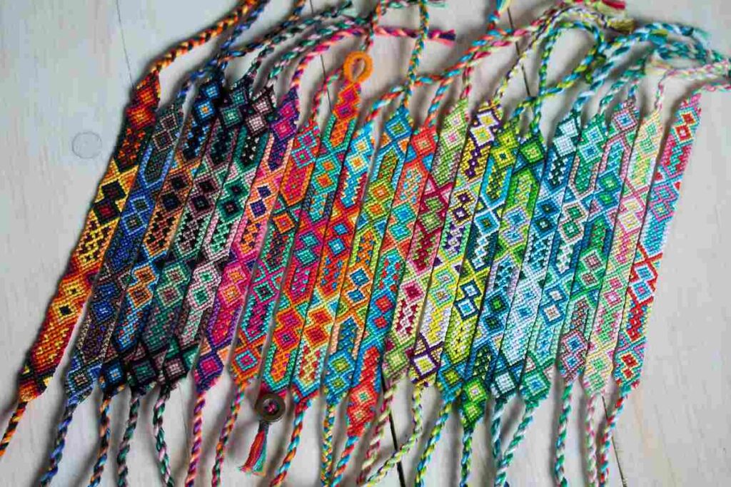 A collection of colorful friendship bracelets