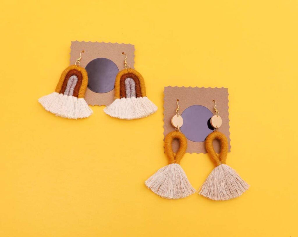 Two pair of handmade macrame earrings