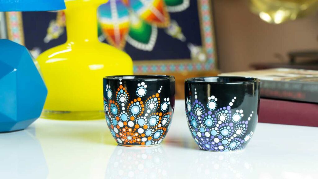 Coffee cups decorated with mandala designs