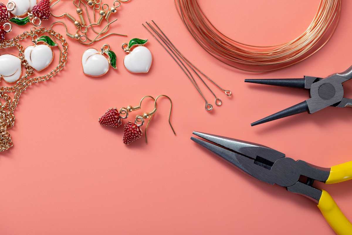 Strawberry earrings, jewelry making tools, and wire for jewelry making
