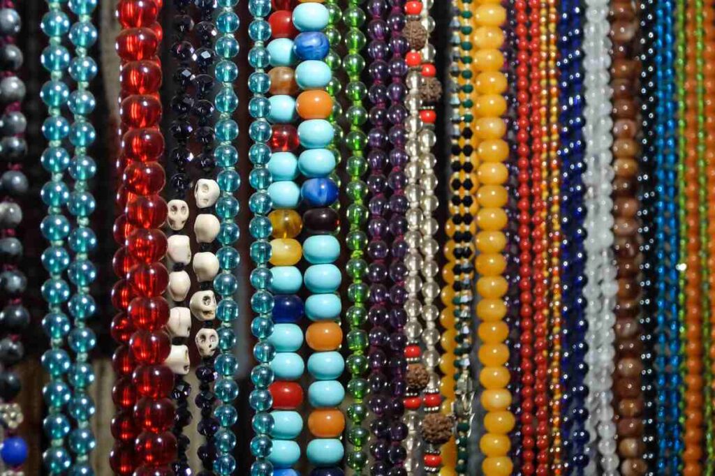 Different styles of glass bead necklaces