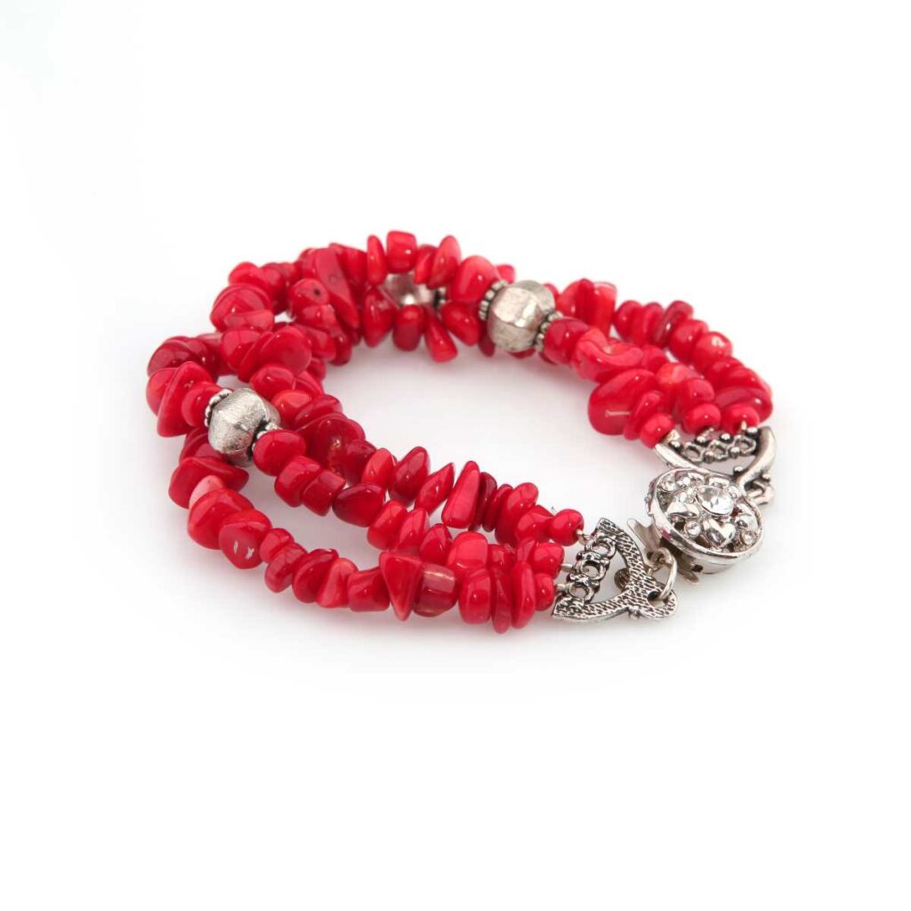 Red and silver chunky beaded bracelet