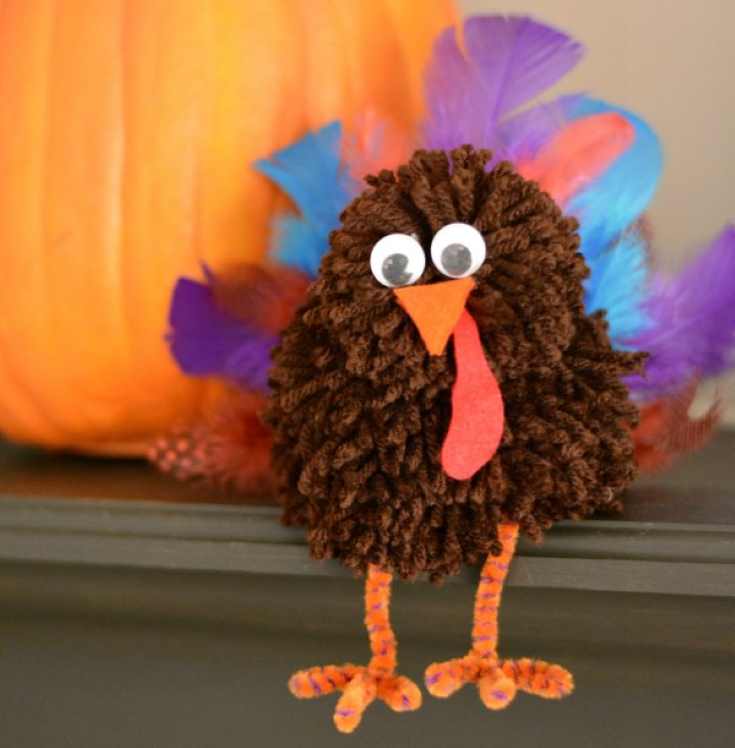 Thanksgiving turkey made out of yarn pom poms
