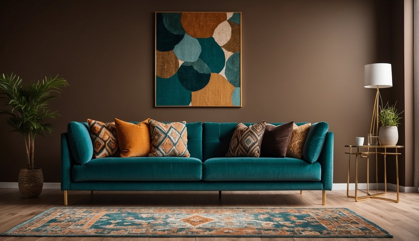 teal and brown living room decor
