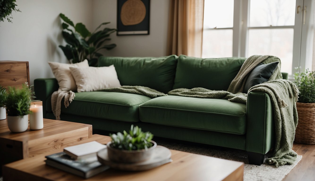 green couch living room